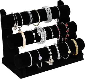 Bussdis 2-Tier Bracelet Holder Display - Detachable Black Velvet T-Bar Jewelry Organizer For Bracelets, Necklaces, Rings - View #5