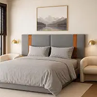 Cabeceira Dobrável Arte em linho cinza Estofada com Detalhe em caramelo1,58 Para Cama Queen