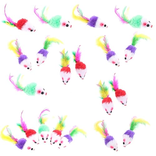 falllea Lot de 20 jouets en fourrure pour chat - Avec queue en plumes - Pour chat