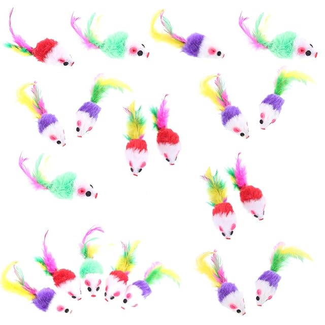 falllea Lot de 20 jouets en fourrure pour chat - Avec queue en plumes - Pour chat