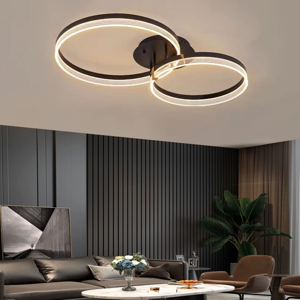RuiRfh Moderne Woonkamer Plafondlamp Met Afstandsbediening Dimbare Plafondverlichting Hoge Helderheid Acryl Lampenkap 3 Ringen Chique Aluminium Plafondlamp Slaapkamer Keuken Restaurant(60cm 50cm