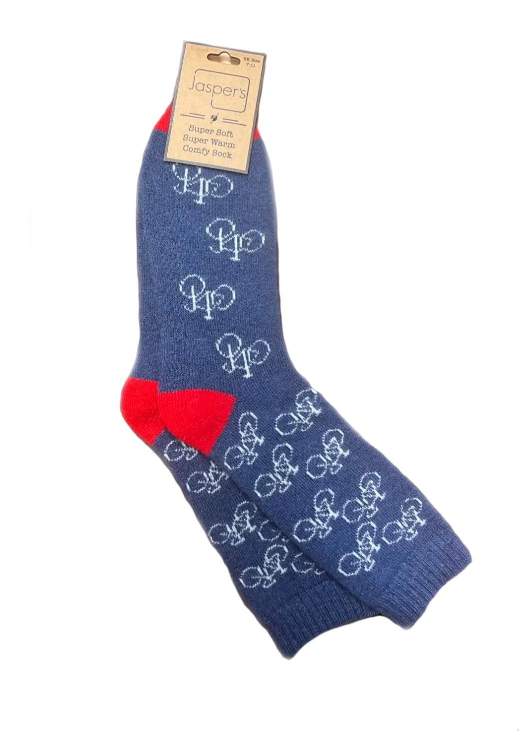 Jaspers Men's 7-11 Bike Design Socks, 1 Pair Blue Thick Cosy Calf Socks