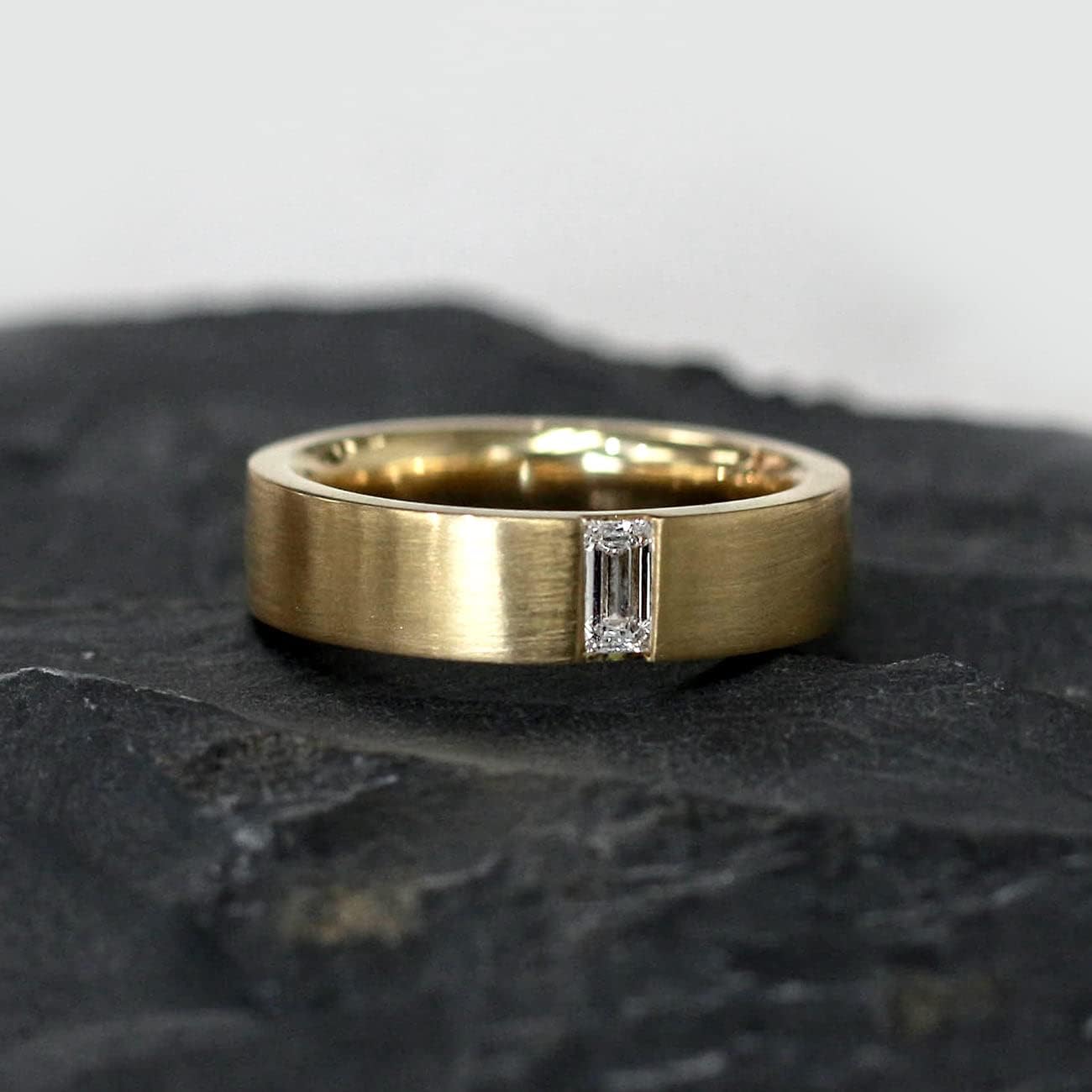 Flush Emerald Cut Lab Diamond (DEF/VS) Wedding Band 14K Gold