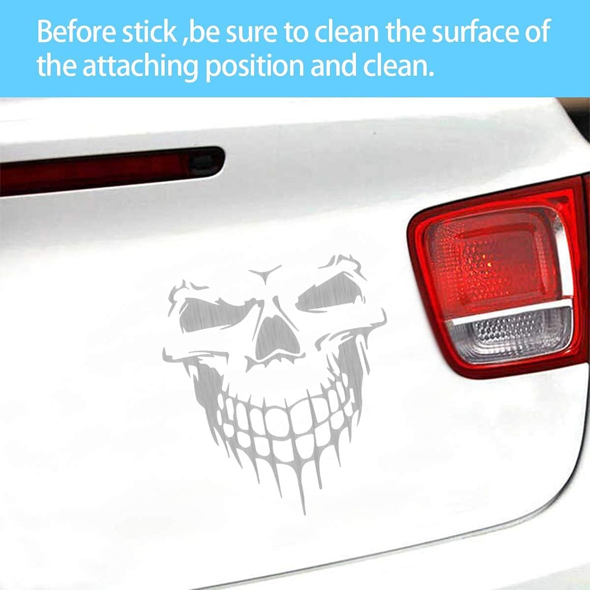 Skull Stickers and Decals for Car Windows Doors, 3D Reflective Waterproof Skull Decals for Cars Trucks (Silver)