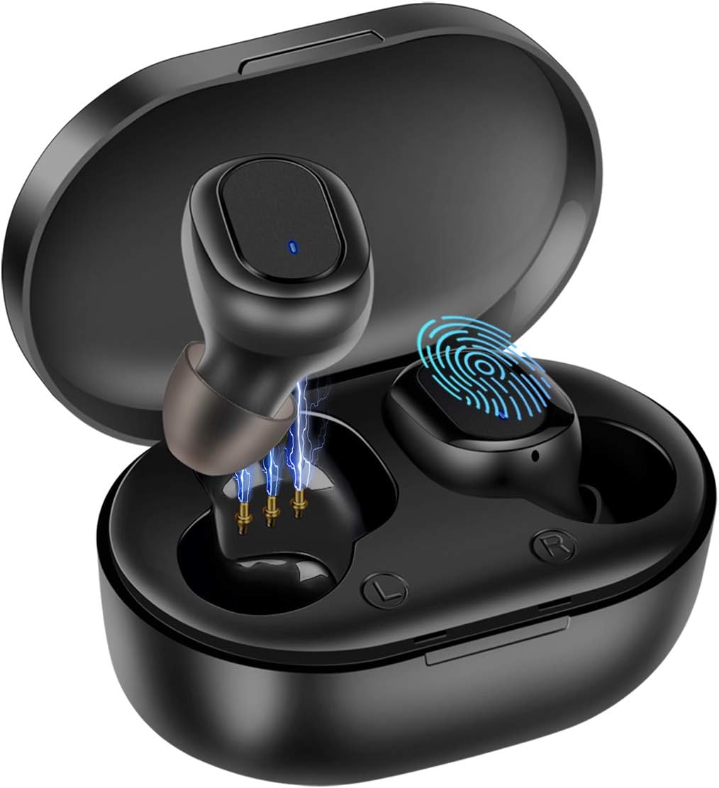 True Wireless Earbuds, BassPal Bluetooth 5.0 Headphones TWS in-Ear Mini Headset w/Mic IPX7 Waterproof, Deep Bass 3D Stereo Sound, Portable Charging Case, Noise Canceling Earphones for Sports Running