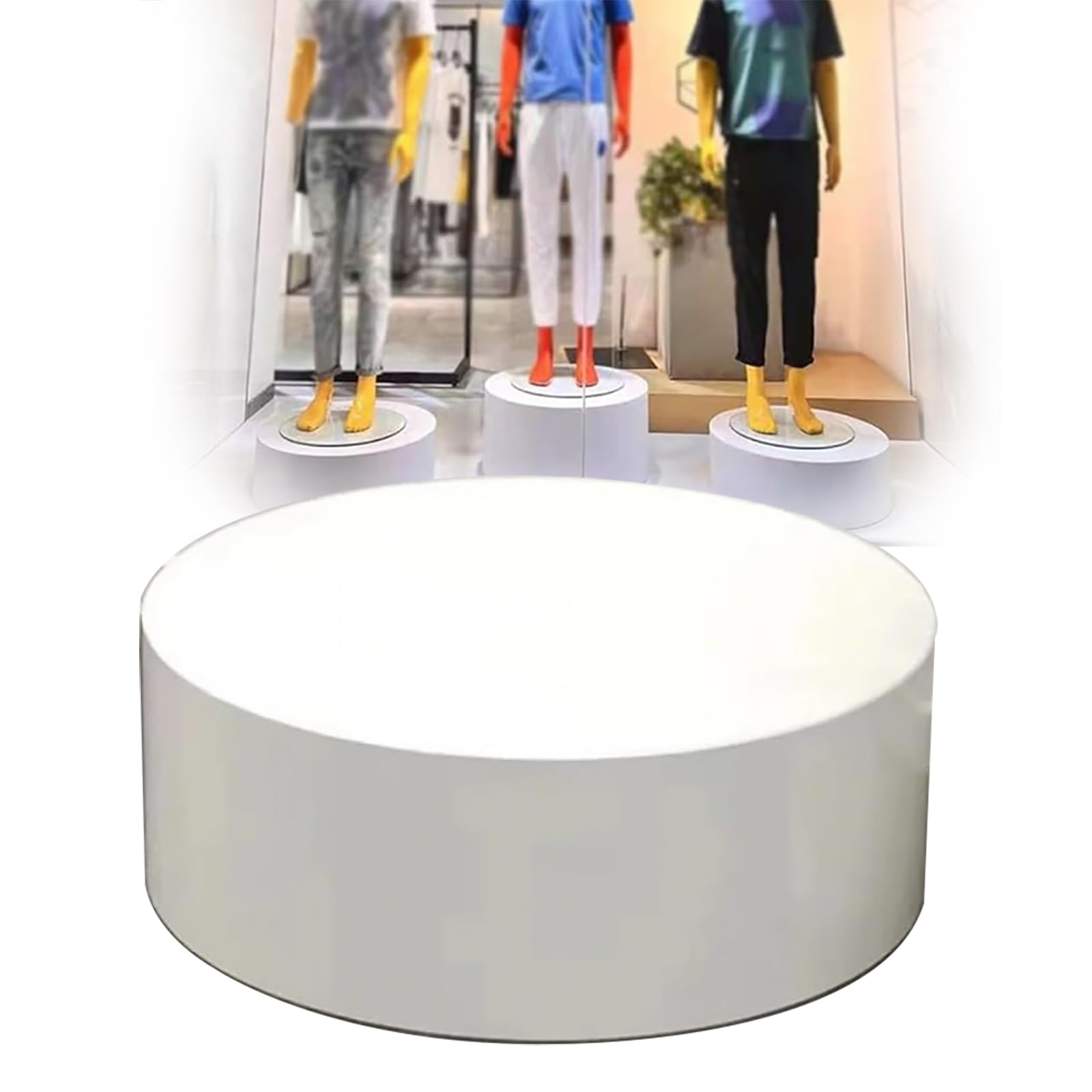 Présentoir pour mannequin d'événements avec plateforme ronde blanche de 40 cm de diamètre