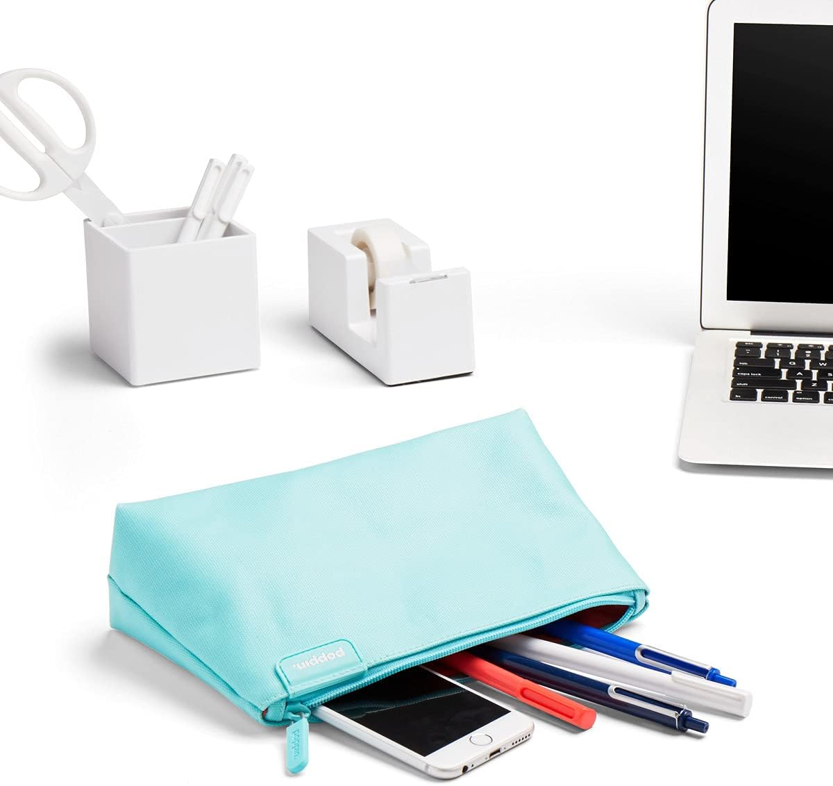 Poppin Pencil Case, Large Capacity Pencil Pouch with Zipper Closure, Sturdy Canvas with Contrast Lining (Aqua, Medium)