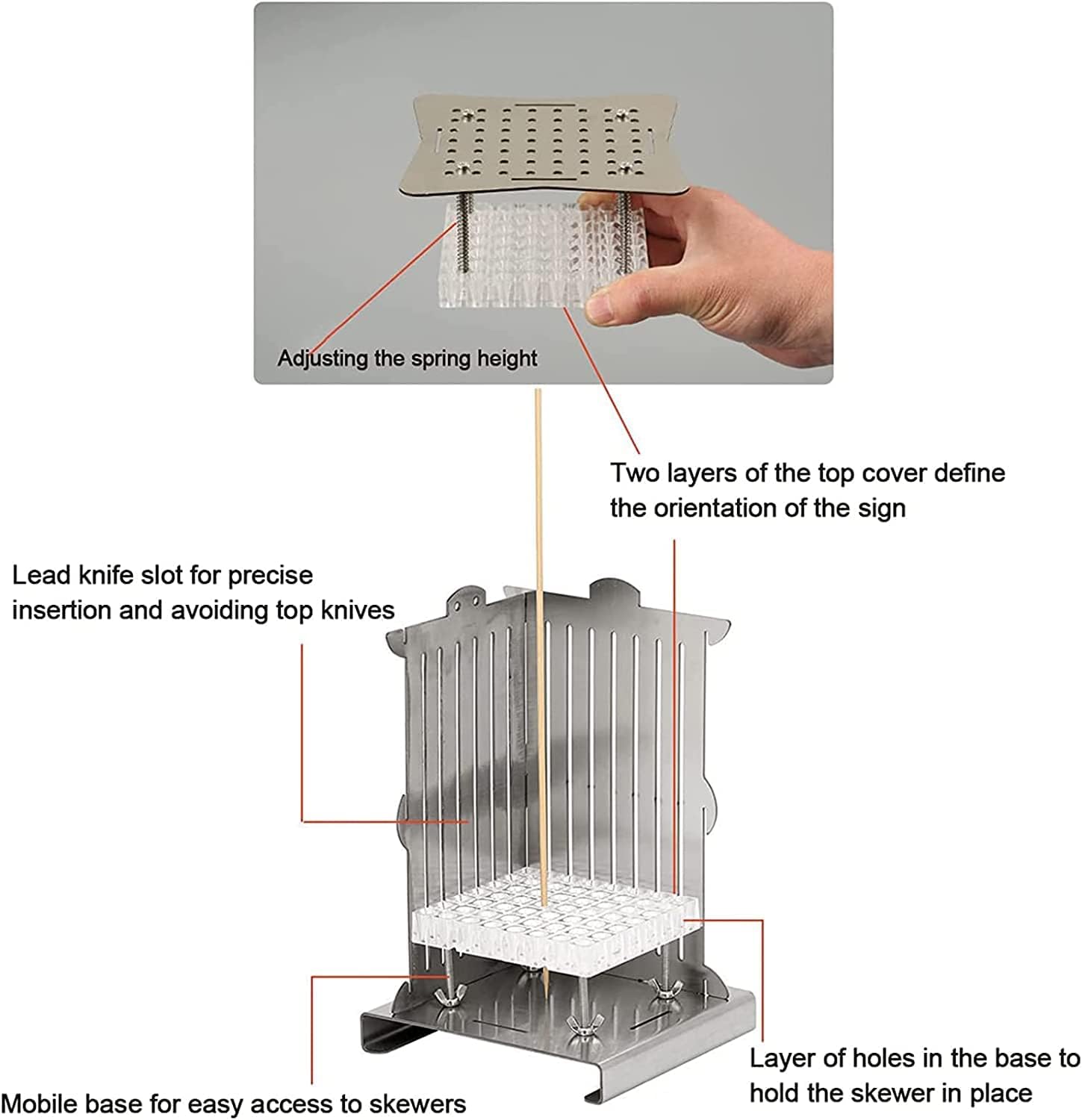 Stainless Steel 49 Holes Kebab Maker Box | BBQ Tool for Home and Commercial Use | Rapid Wear Meat Skewer Machine | Easy Disassembly
