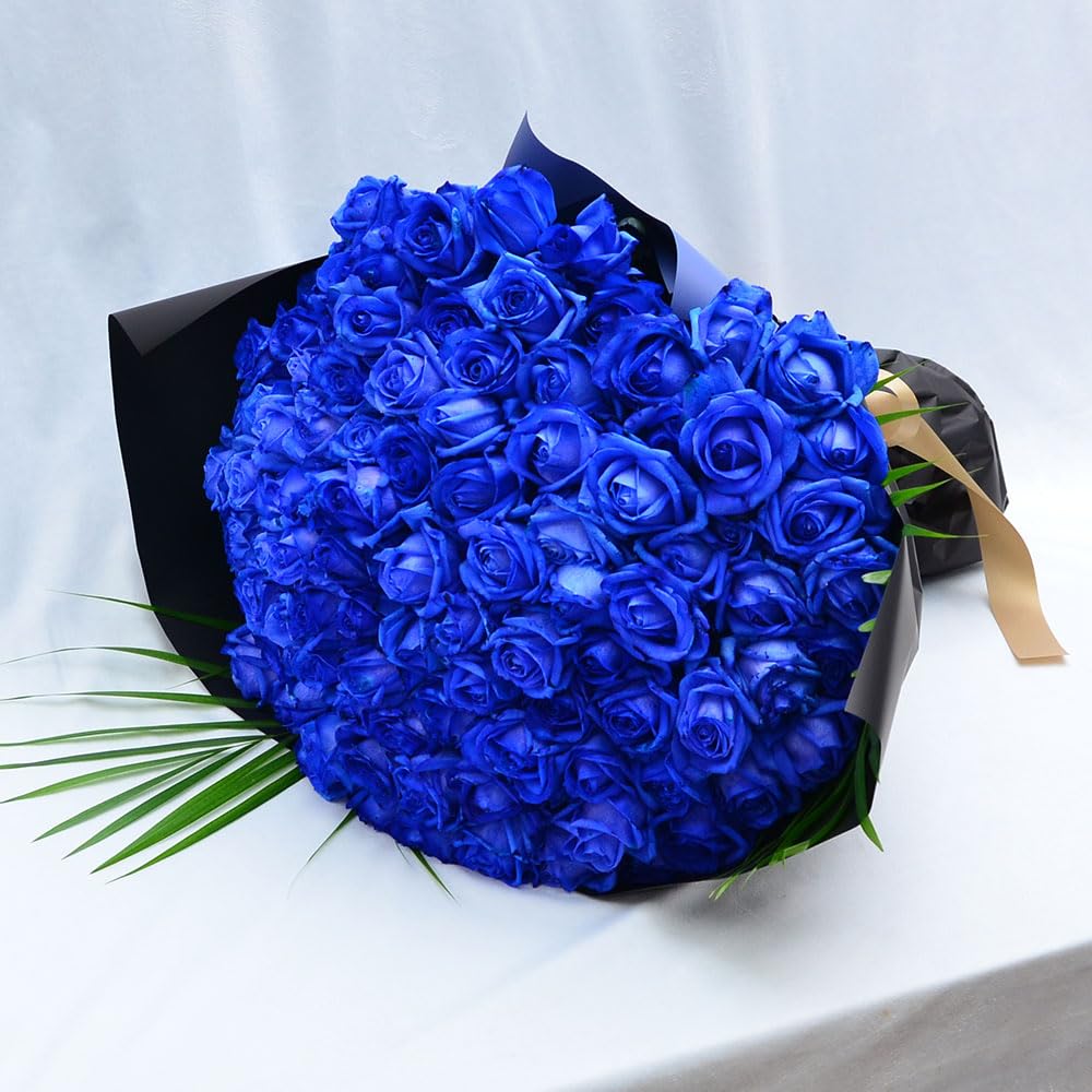 Amazon.co.jp: 【花工房エーデルワイス】青いバラ108本の花束 ブルー