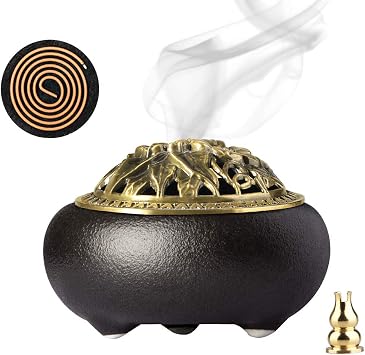 Tomorotec Dual Use Stick Incense Burner and Cone Incense Holder, Attom Tech Home Ceramic Incense Holder, Incense Ash Catcher Black, Incense Sold Separately