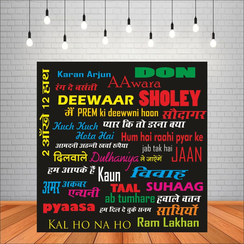 Image of Bollywood Movie Name Backdrop | Backdrop for Decoration | Bollywood Movie Party Decorations (Pack of 1, Multi Color, Size: 5x5 Feet)