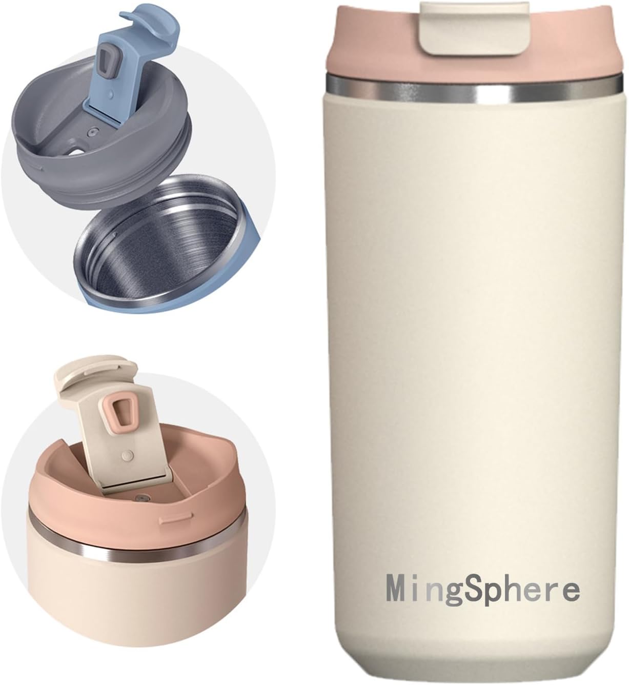 Travel Coffee Mug with Lid, 12 oz Insulated Tumbler, Leak Proof Stainless Steel Cup, for Hot Coffee, Iced Tea & Water, BPA Free, Car Cups Holder Friendly, Beige - Image 6