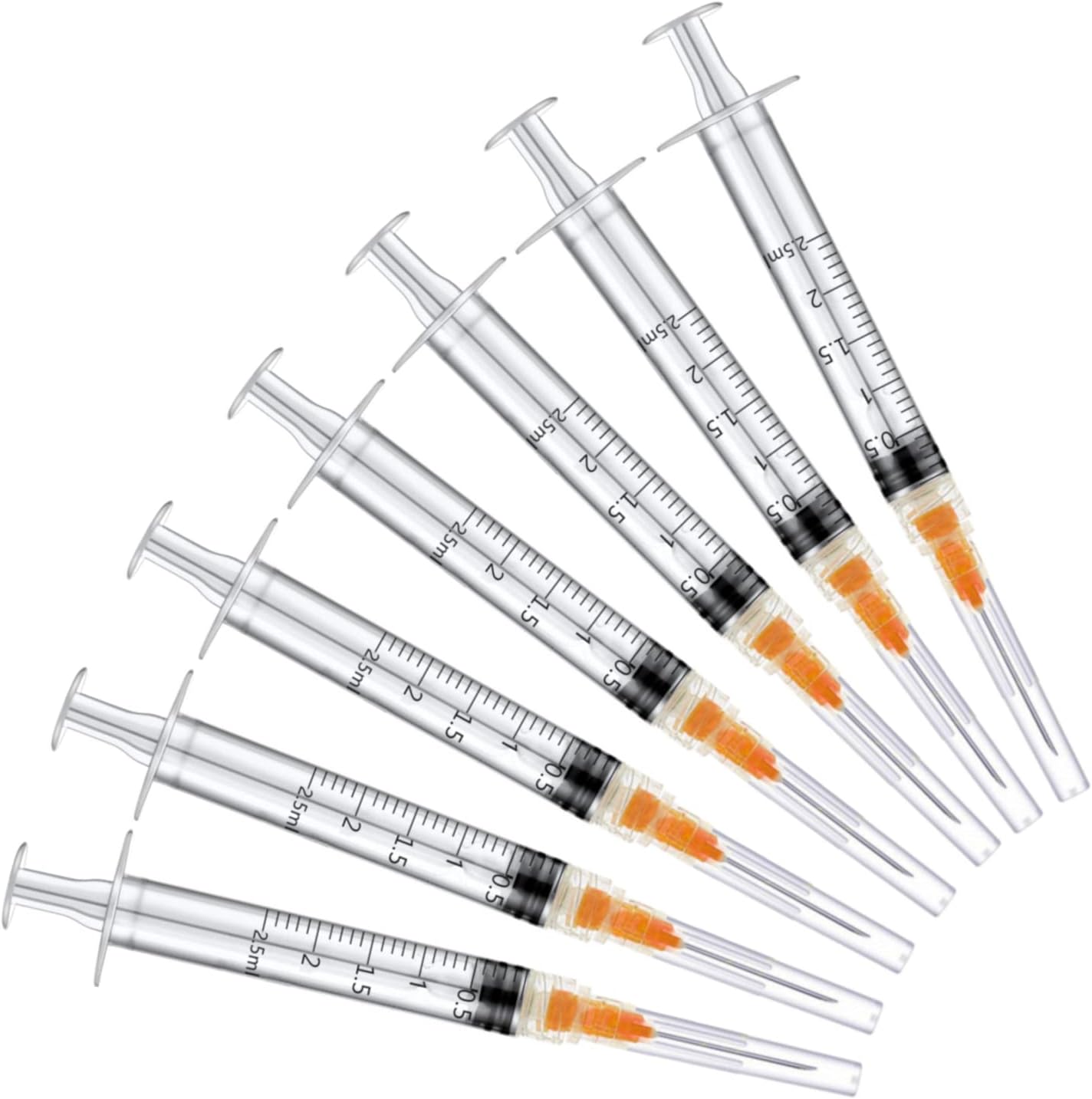 100 Pack 2.5ml with 25Ga Disposable Plastic Measuring Lab Supplies, Individually Sealed Wrapped