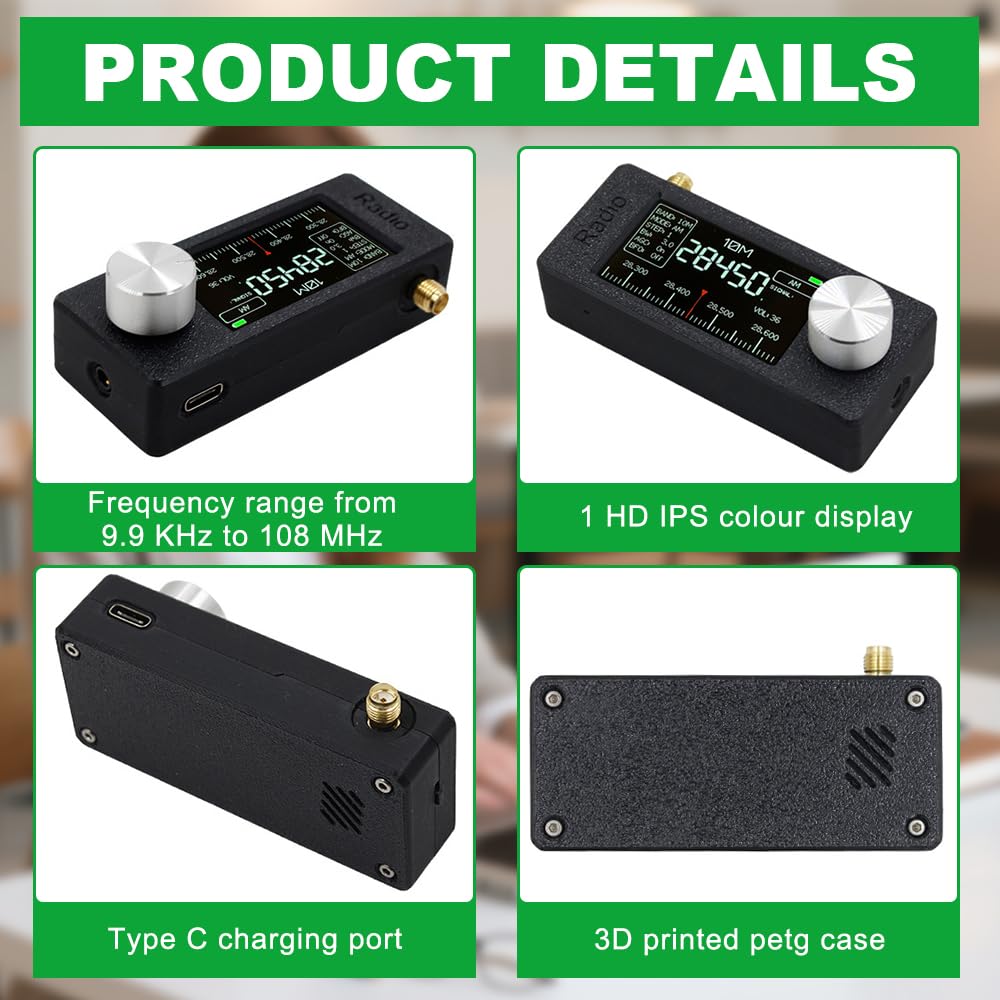 ATS Mini V4, SGZIOO SI4732 Mini Radio Batteriebetrieben, Radio Klein Batterie mit 1,9" IPS Farbdisplay, Radio Klein mit 800mAh Akku, Kleines Radio 0.5-108MHz Vollband-Empfänger für LSB, USB, AM, FM