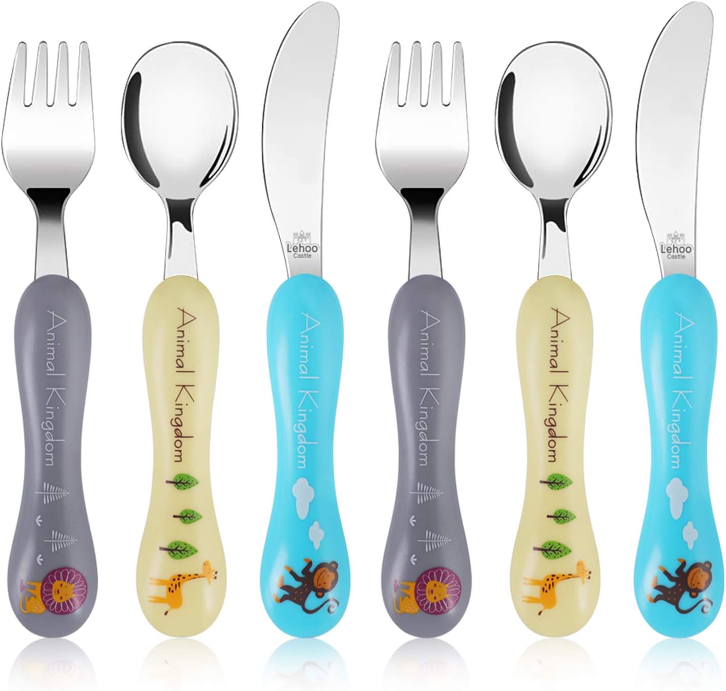 Lehoo Castle Children's Cutlery Set, 6pcs Stainless Steel Toddler Cutlery Kids Cutlery Flatware, Incudes 2 x Spoons, 2 x Forks, 2 x Knives