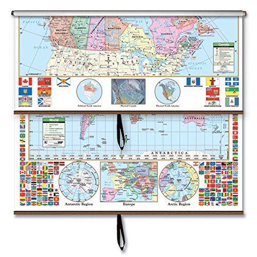 Carte murale Canada Monde grand format rouleau suspendu matériel scolaire primaire