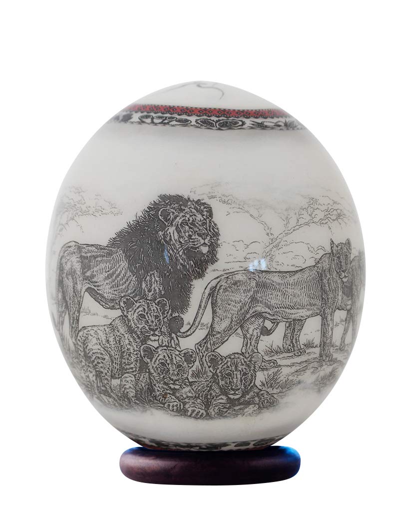 Decoupage White Lion and Lioness Ostrich Egg