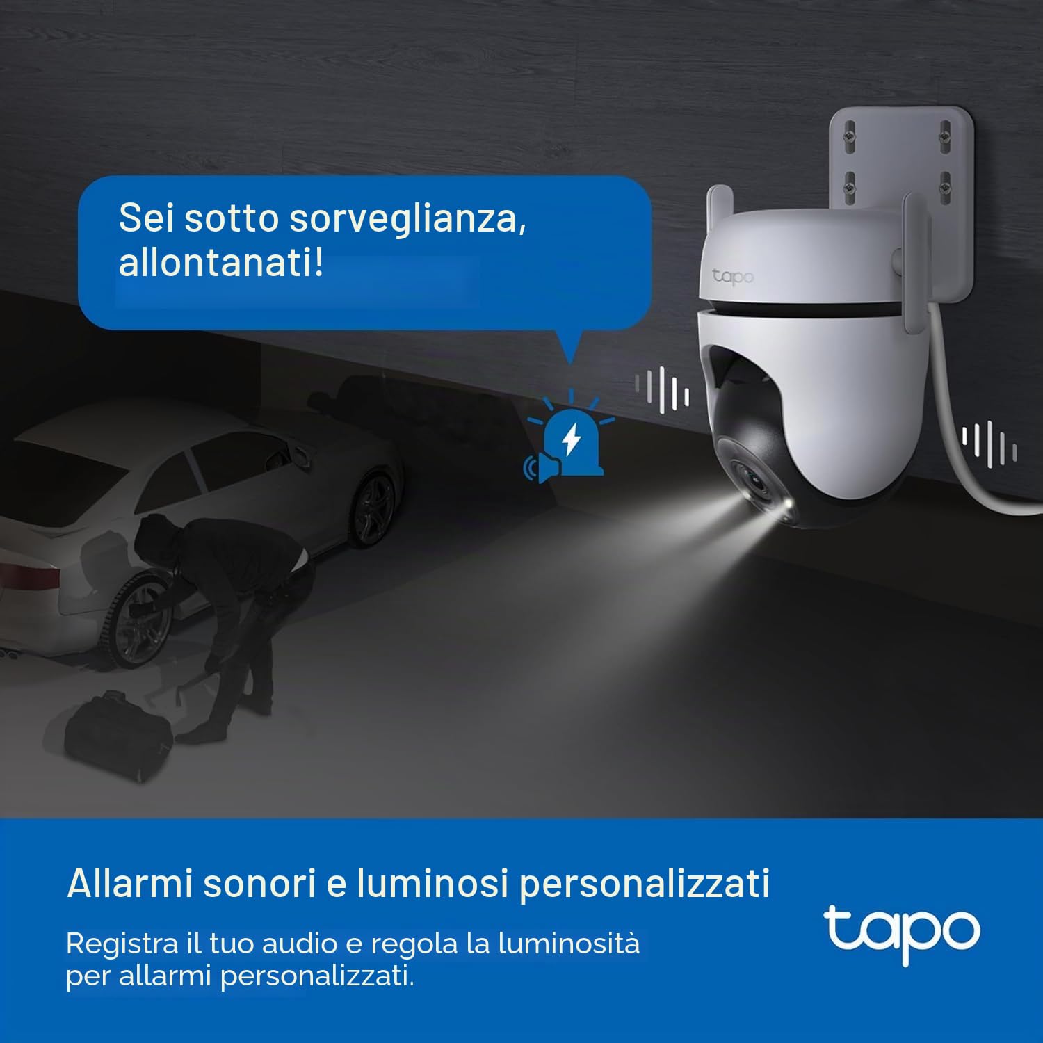 Tapo TP-Link C520WS, Telecamera di sicurezza Wi-Fi per esterni, definizione 4MP, visione notturna Starlight-Color, audio bidirezionale. Cloud Video Recording, Funziona con Alexa