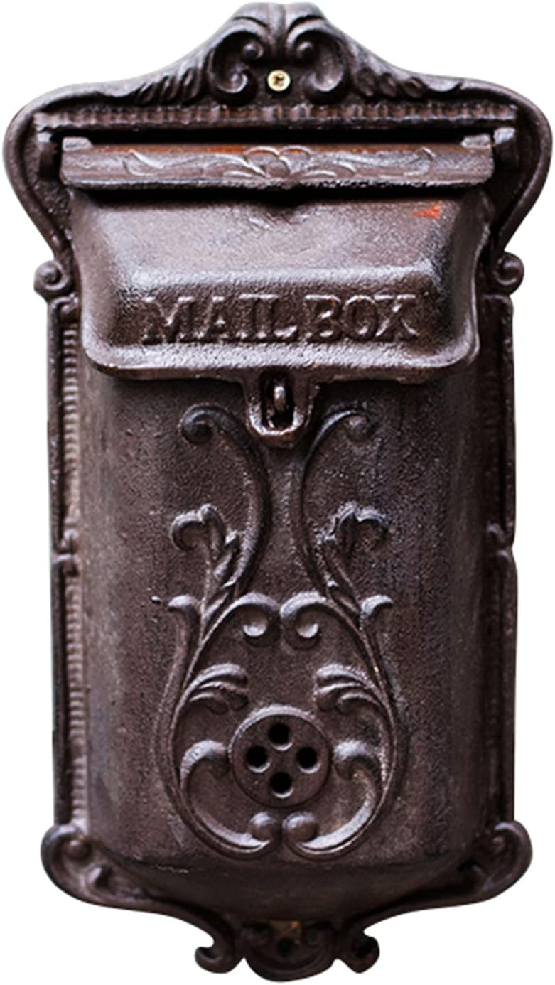 Letter box,Postbox,Wall-Mount Mailbox, Large Capacity Mail Box, Cast Iron Rust-Proof Metal Post Box, Mailboxes for Outside, Garden Waterproof Decor Postbox Letter Box ( Color : Black , Size : 20x36cm