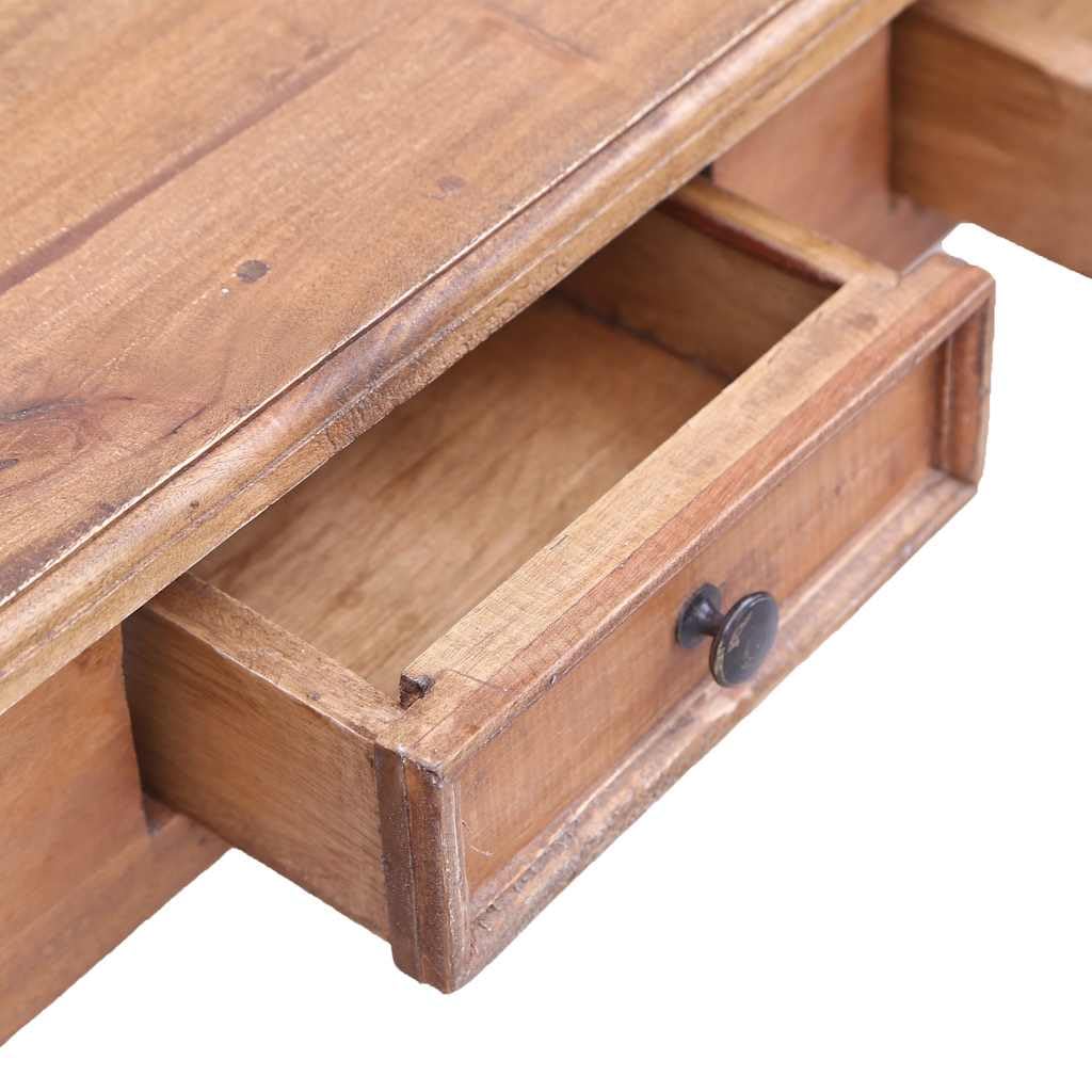 Scrivania con cassetti in legno massiccio riciclato, 117 x 57 x 75 cm, rustica, compatta, per home office, computer e gaming, versatile, utilizzabile come tavolino o tavolo consolle