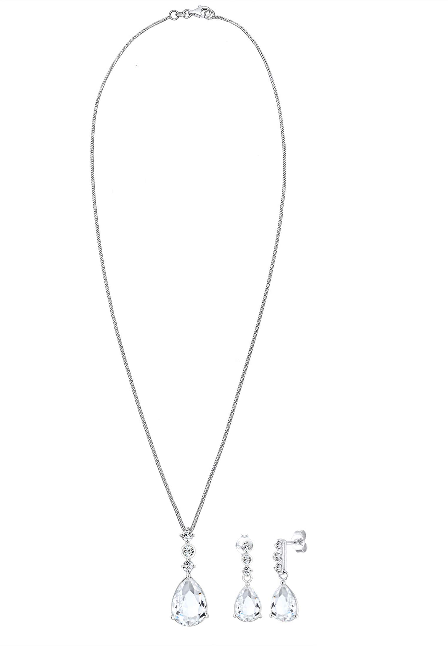 Elli PREMIUM Set di Gioielli da Donna, Goccia Nobile con Cristalli, in Argento 925, Placcato Oro Rosa