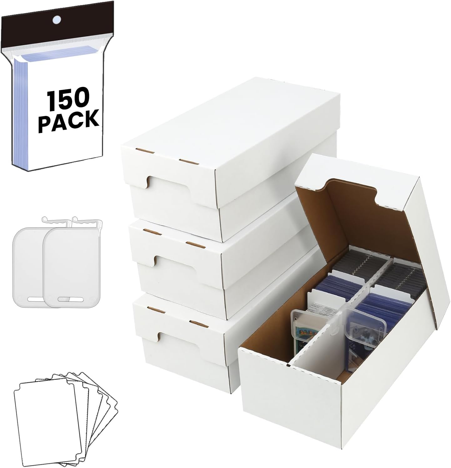 PKMN Card Storage Box,Box for Trading Card 3200-Count-Sports&Trading Card Organizer with Dividers&Supporters&Soft Sleeve,Fit Baseball/PKMN/TCG/Magic/Mtg Card,Stackable Design(4-PACK)