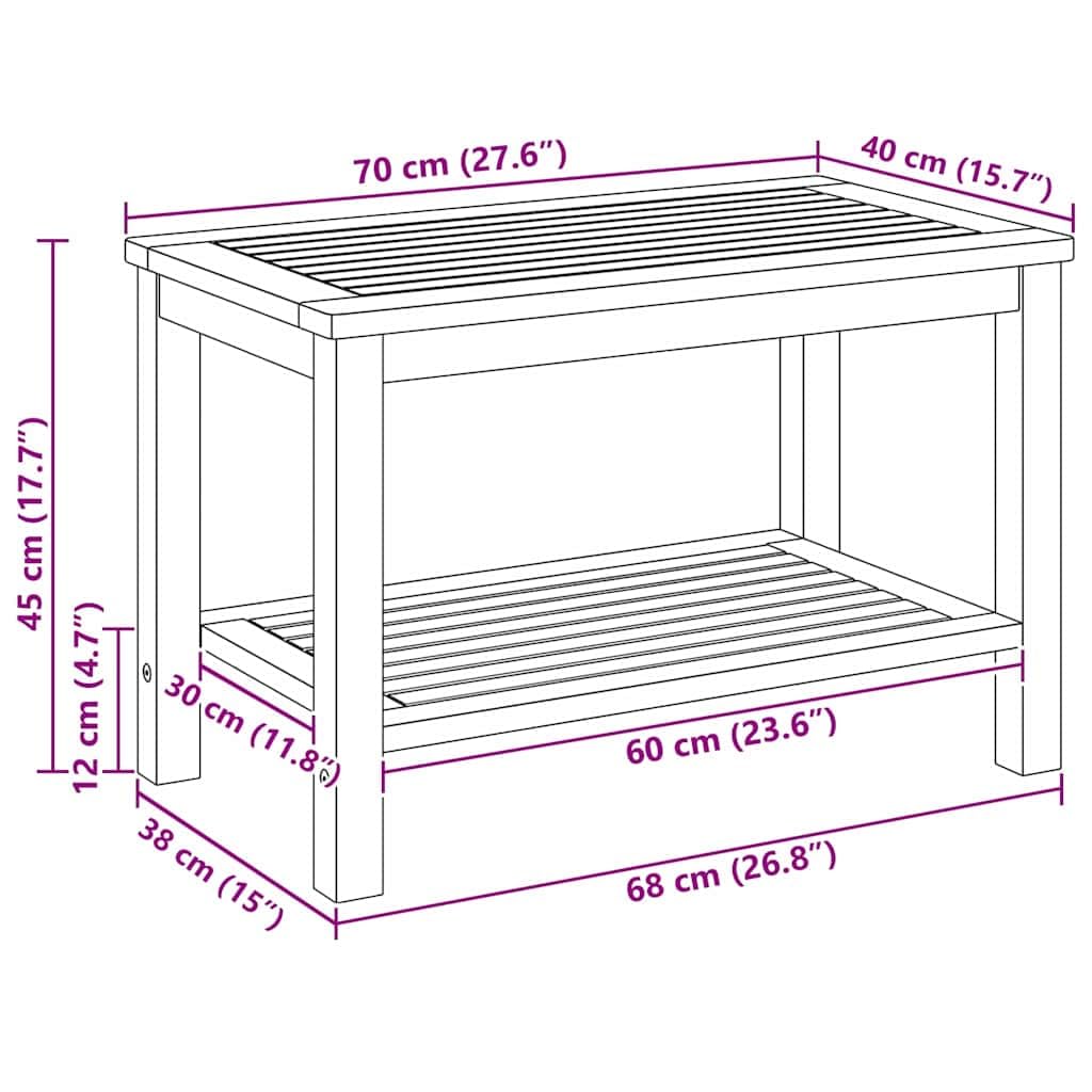 Hothingwell Beistelltisch, Akazienholz, massiv, 70 x 40 x 45 cm | Rustikal, langlebig, für Garten, Terrasse, Innenbereich, einfache Pflege, feuchtes Tuch