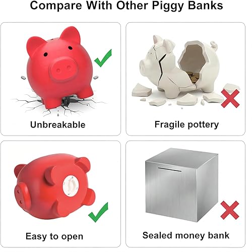 Miniatura 3 de Bonita alcancía para Sbrvaniy Pig Dinero, Banco de monedas para niños y niñas, mi primer banco de dinero irrompible, tamaño grande, decoración de