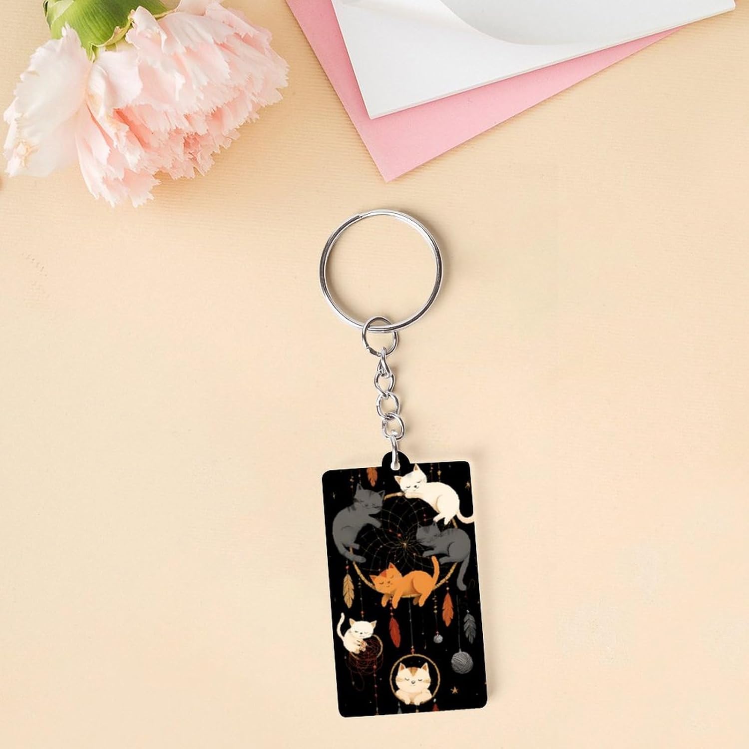Cat Dream Kittens Catcher Cute Keychain Compact Acrylic Key Ring Holder image 3