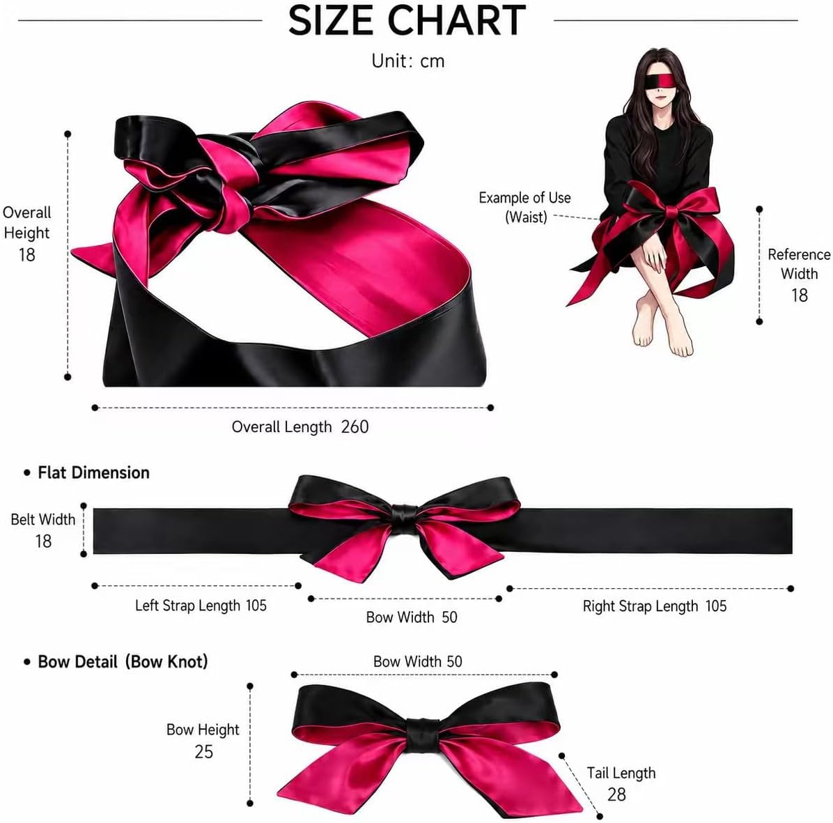 Soft Satin Bondage Restraint Ribbon, Adult BDSM Intimate Binding Accessory, Double‑Color Restraint Strap for Couple Bedroom Private Play