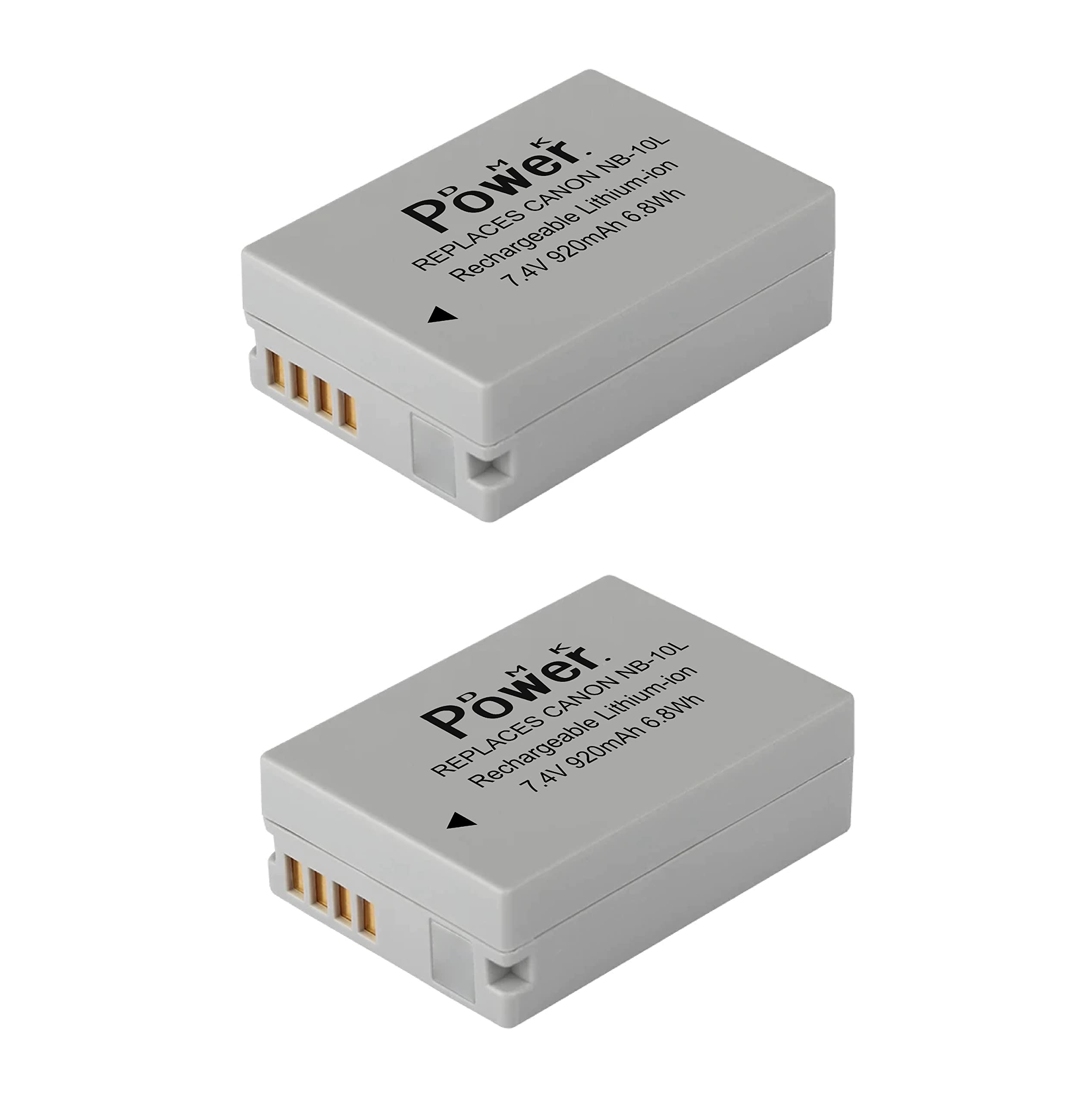 DMK Power 2pcs NB-10L Battery Compatible with Canon PowerShot G1 X, G3-X, G15, G16, SX40 HS, SX50 HS, SX60 HS Digital Camera