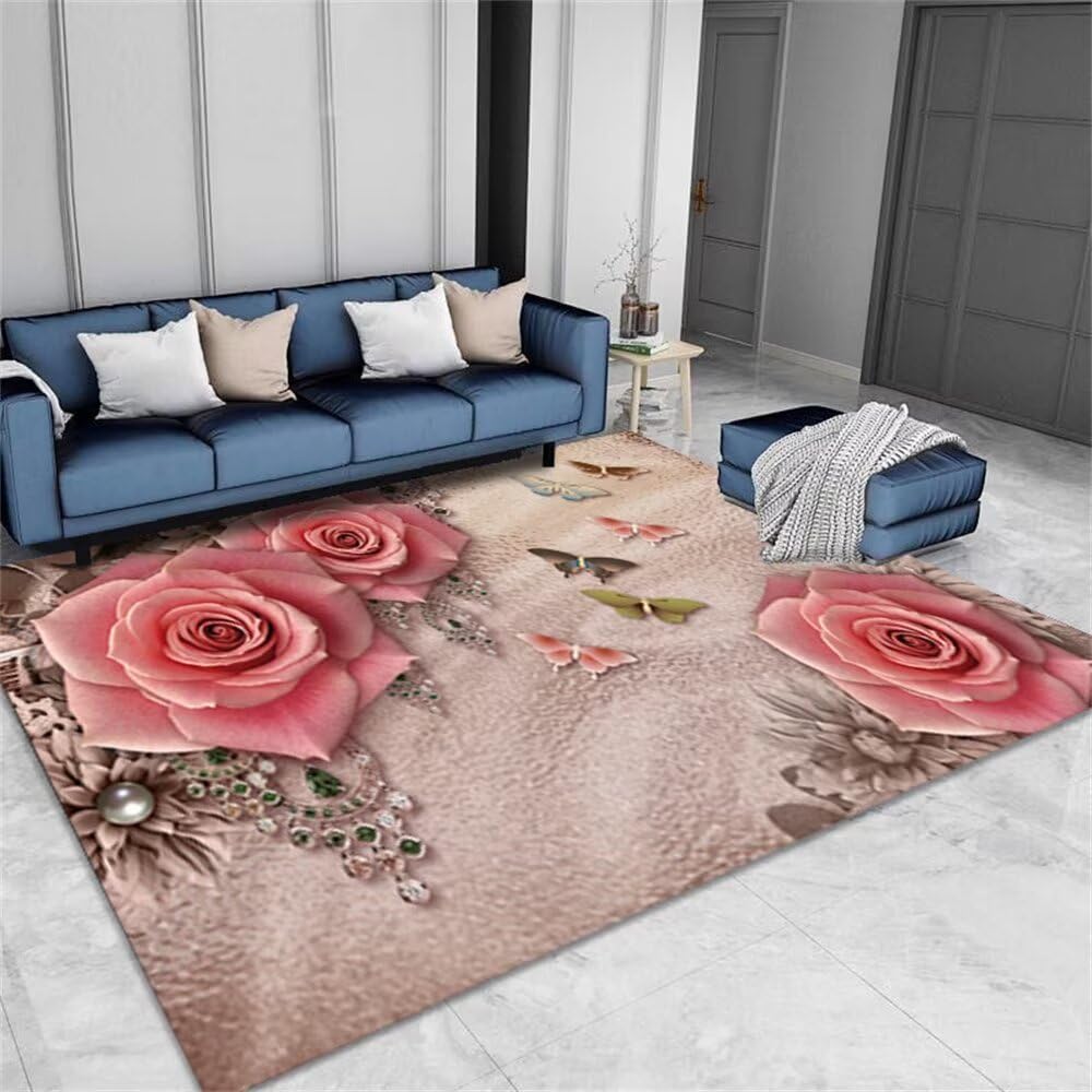Tapis salon grande taille rose 180x280cm motif fleur doux tapis enfant garçon