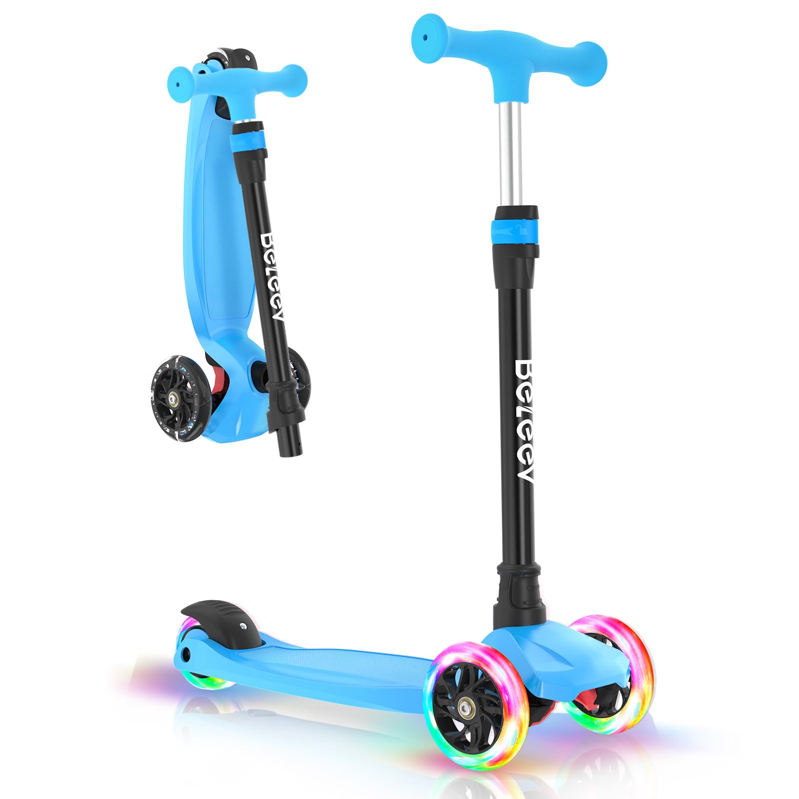 Trottinette Enfant 3 Roues Pliable Besrey Avec LED Clignotantes - Pour 2 à 10 Ans, Réglable Et Sécurisée