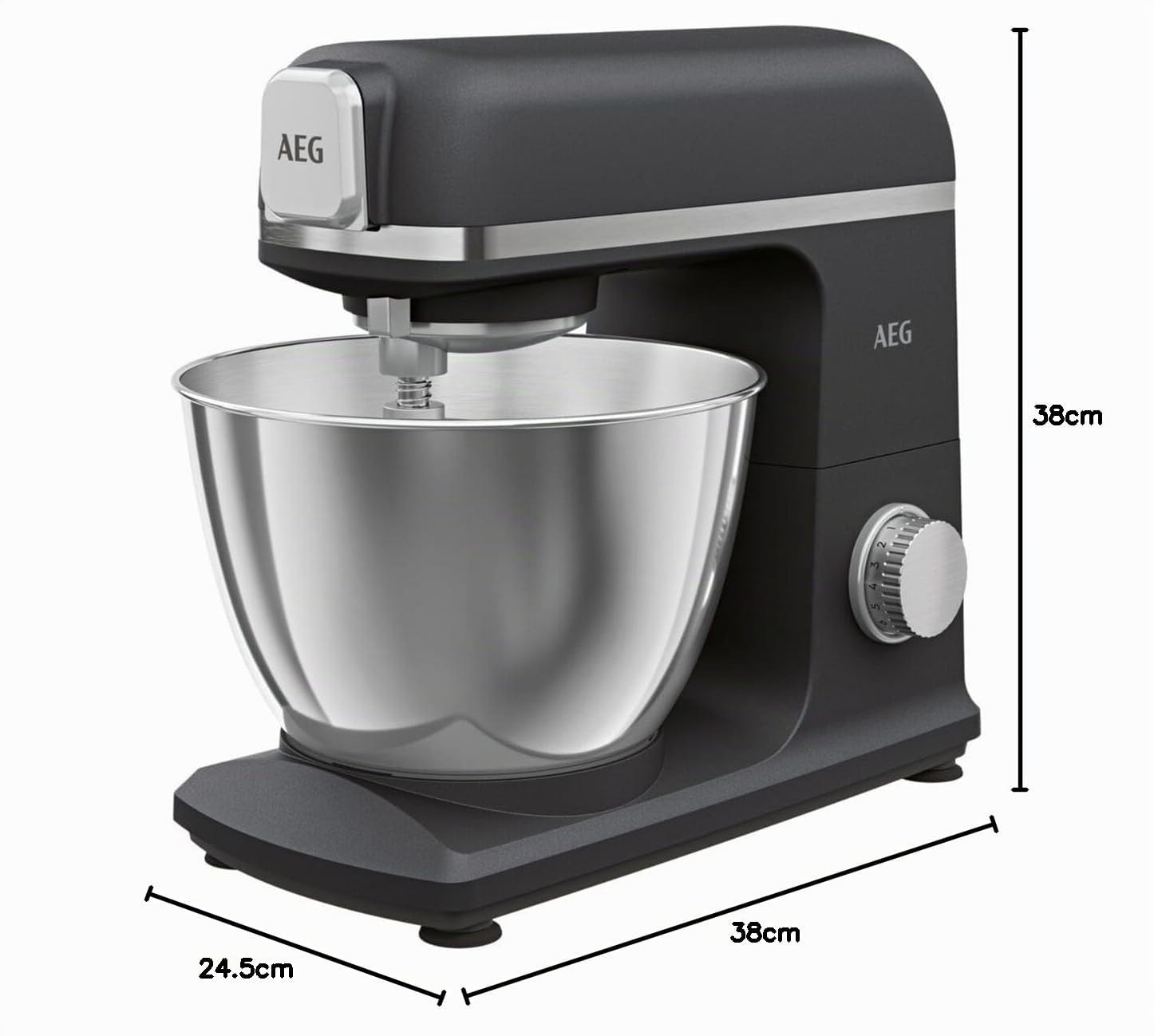 AEG KM5-1-4BPT Robot da cucina / + accessori / 1200 W / 6 velocità/funzione impulsi/agitatore planetario / 6,1 kg/alloggiamento in metallo/ciotola di miscelazione da 5 l/nero opaco