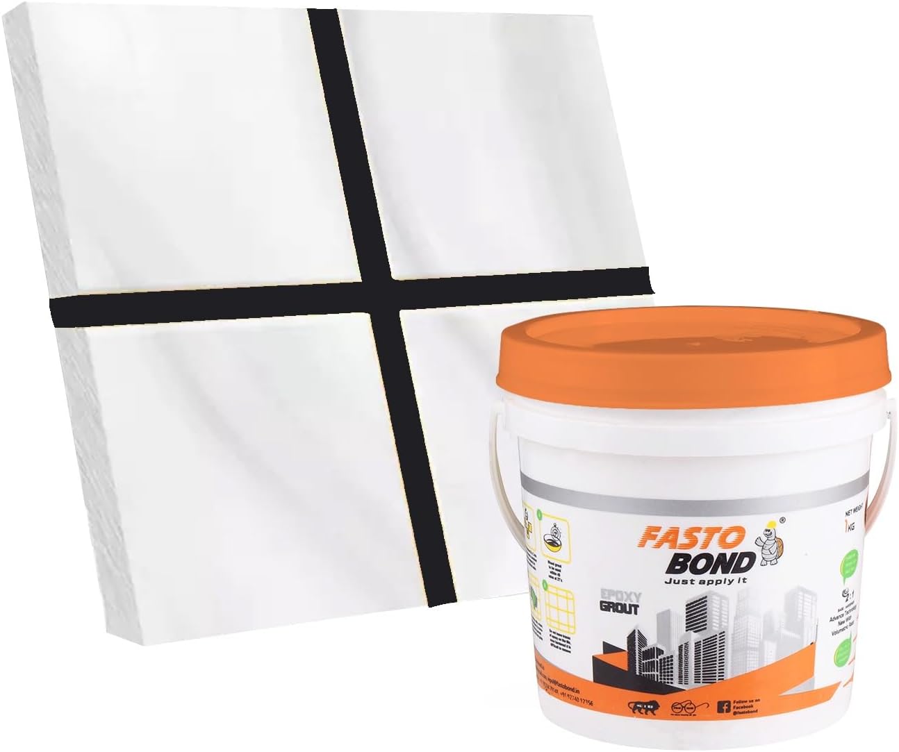Fastobond Epoxy Grout - 1 Kg & 5 Kg - Epoxy_ Solid Colors Tile Grout_Fastobond | 3 Components only | (1 KG, BLACK)