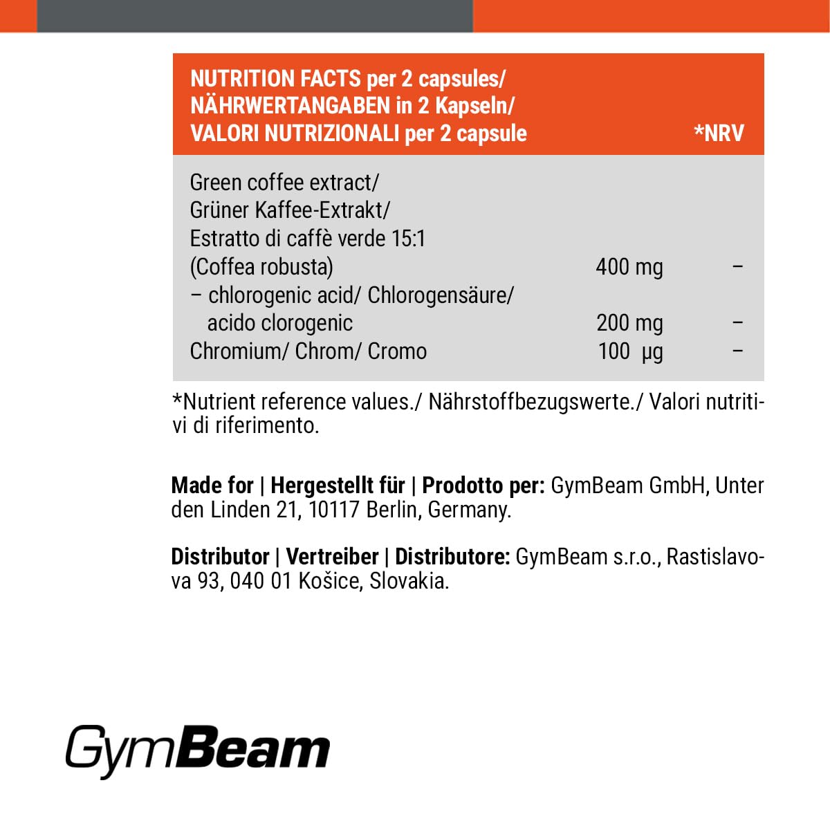 GymBeam Caffè Verde - Estratto di Caffè Verde con Acido Clorogenico e Cromo per Aiutare a Perdere Peso, Bruciagrassi Naturale, Supporta i Livelli di Glucosio nel Sangue, 120 cps