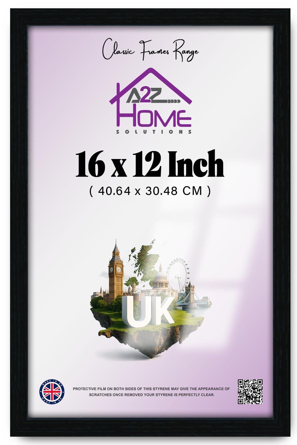 A2Z Home Solutions Elegant Rectangle Poster Picture 16 X 12 Inch Solid Engineered Wood Finish Hanging Hooks For Portrait And Landscape Display 40.64 X 30.48 CM Black Contemporary Minimalist