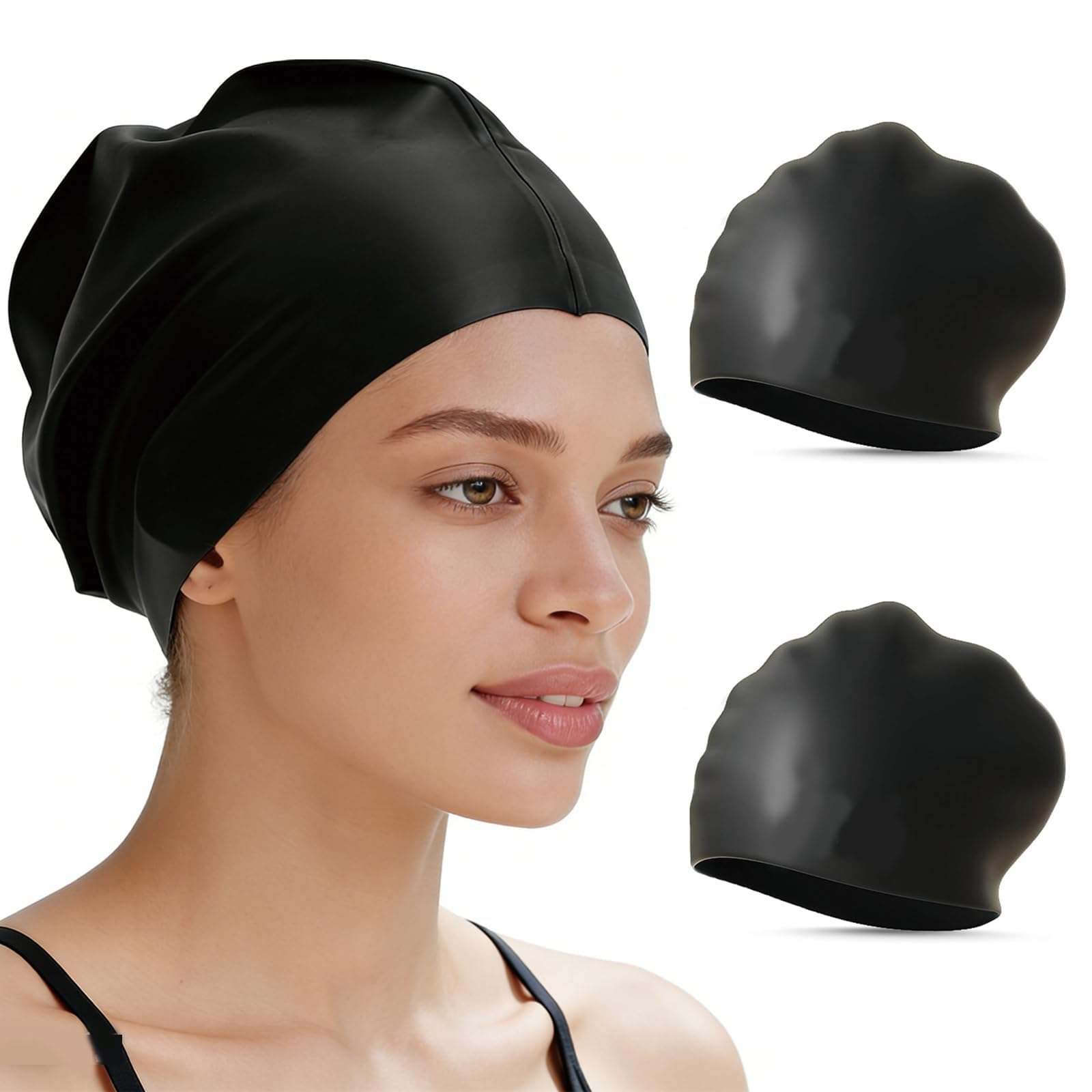 2Pcs Silicone Swimming Cap Women, Extra Large Swimming Cap for Long Hair Protection, Waterproof Swim Cap for Training and Leisure Activities, Comfortable Fit for Various Hairstyles