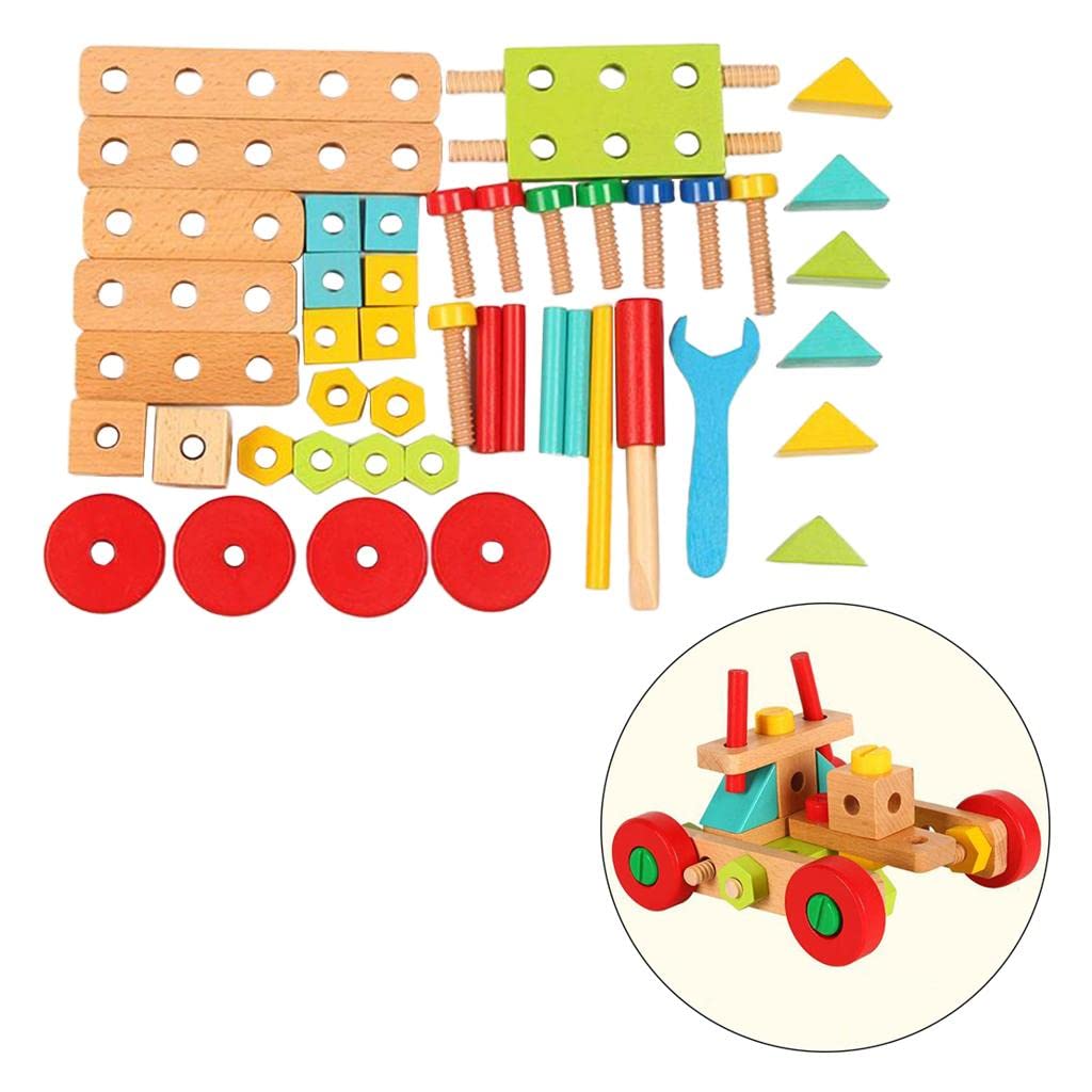 Bloques de Construcción de Madera para Niños, 45/68/138 Piezas, Juegos Creativos, Modelo Eléctrico DIY, Juego de Herramientas de Rompecabezas, Juguete, Style a 45pcs