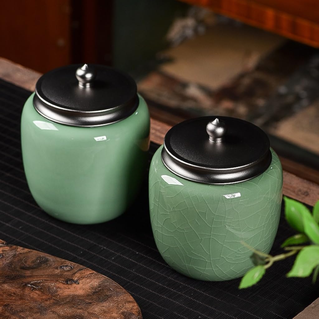 SONGCHAO Sugar Jar Celadon Tea Cans, Sealed, Moisture-Proof Storage, Warehouses Tea Canister(B)