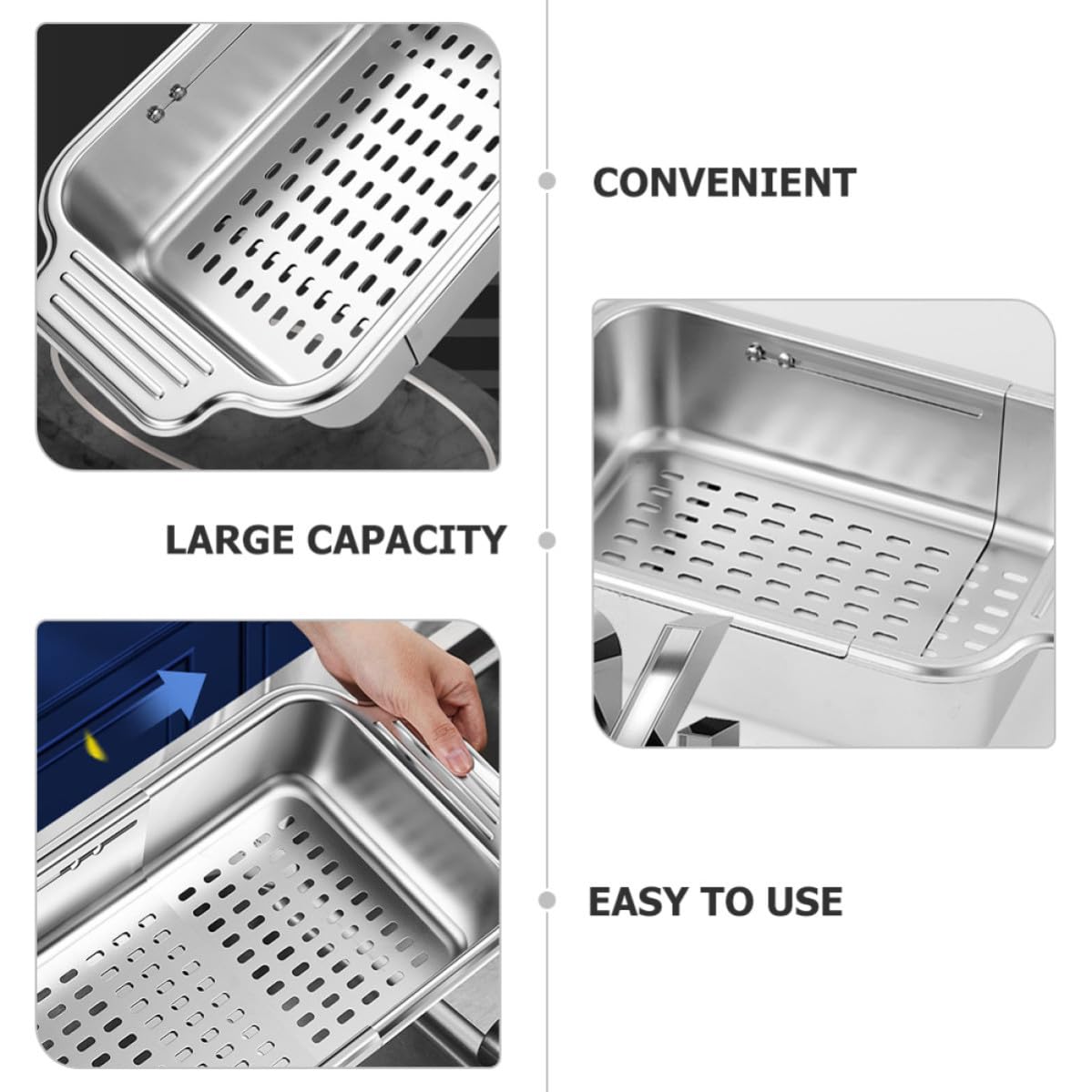 Genérico Cesta Extensible de Drenaje de Acero Inoxidable 304 para Fregadero, Escurridor de Verduras y Pasta Cocida, Estante Multifuncional para Cocina Fregadero