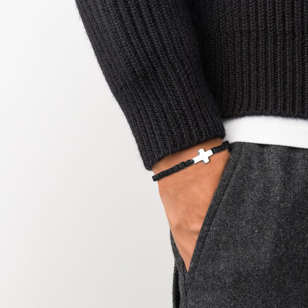 Pulsera de Hombre con Cuentas de Cristal y Cruz miniatura 4
