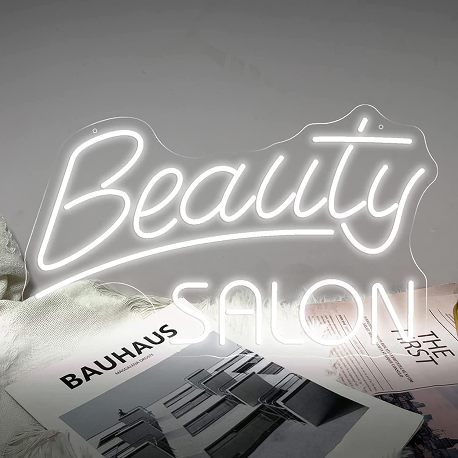 Enseigne au néon personnalisée blanc froid LED 50x25cm pour salon de beauté et coiffure