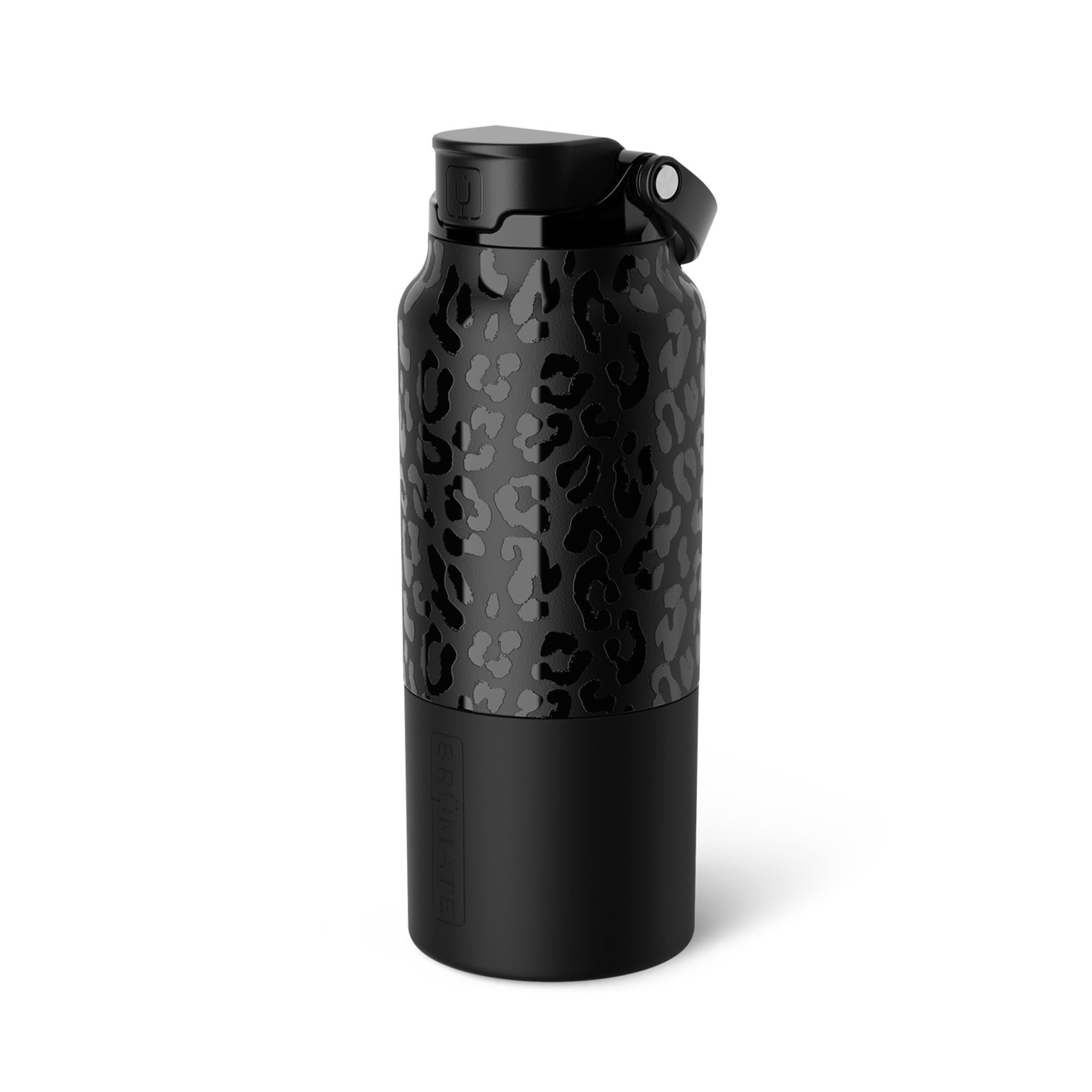 BrüMate Rise 35oz Water Bottle With 100% Leakproof Covered Silicone Straw | Insulated Stainless Steel Water Bottle With Removable Straw | Fast Flow | Soft Sip Silicone Spout | BPA-Free (Onyx Leopard)