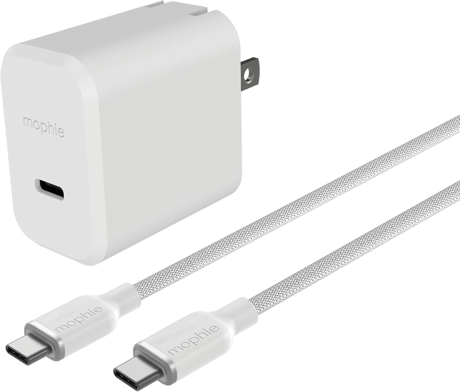 Mophie 30W GaN Charger with 2M/6ft USB-C to USB-C Cable Bundle -Fast Wall Charging, Universal Compatibility, Durable Braided, Eco-Friendly, White