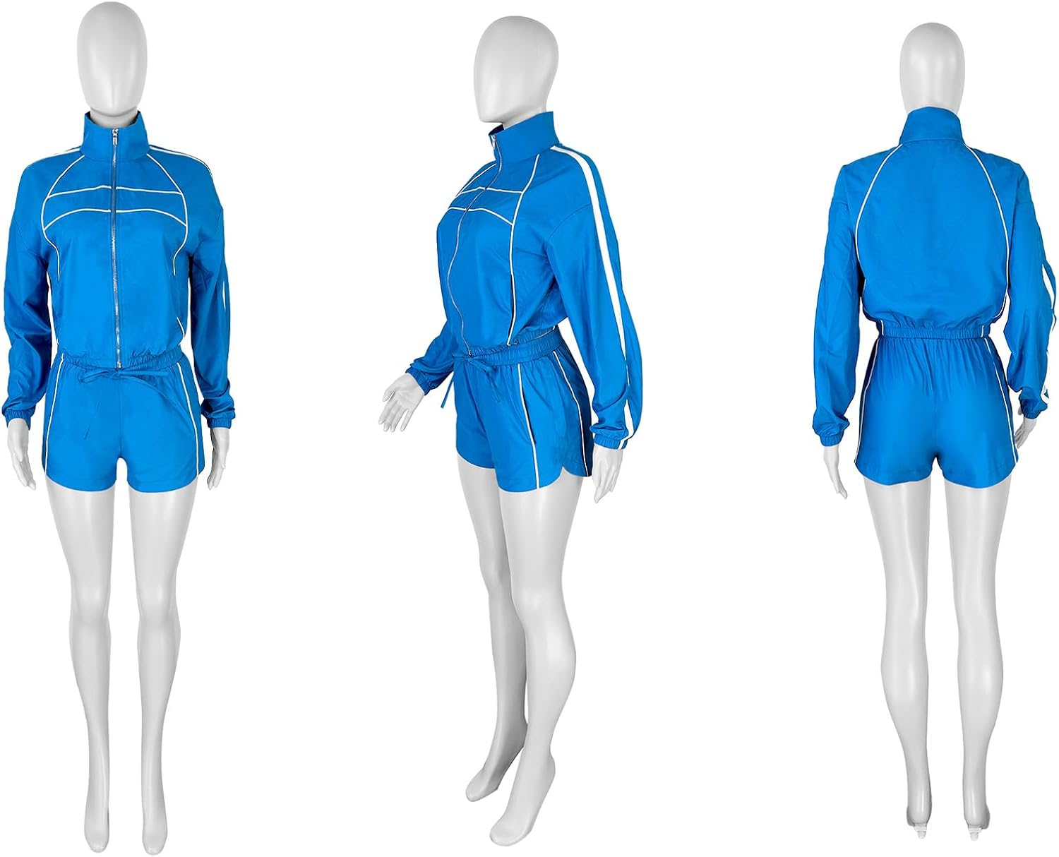 SHINFY Women Summer 2 Piece Short Sets Long Sleeve Zip Jacket Matching Shorts Jogger Sweatsuits Workout Lounge Sets - Image 5