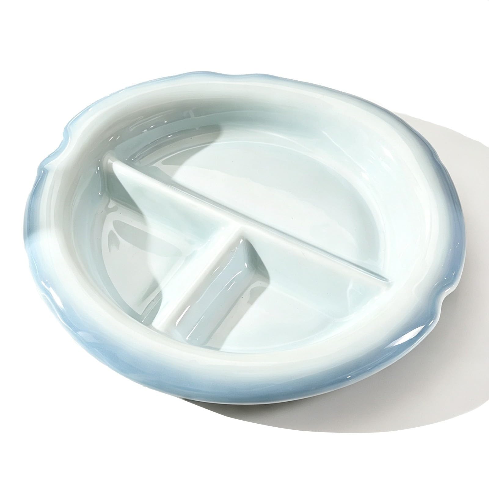 Plats de service de collation ronds, assiettes divisées à 3 compartiments, plateau de service d'apéritif décoratif en céramique 1 pièce