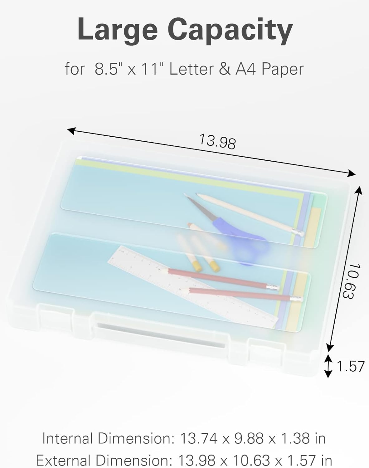 Denkee Large Paper Storage Box, 4 Pack Plastic Scrapbook Paper Storage Organizer with Handle for A4, 8.5 x 11 US Letter, Portable File Document Case, Board Game Storage - Image 2