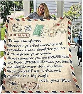 nobbeve Fleece Blanket to My Daughter Letter Printed Quilts Mom for Daughter's Air Mail Blanket Positive Encourage and Love Daughter's Flannel Blanket Gifts (60 * 80)