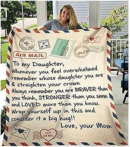 nobbeve Fleece Blanket to My Daughter Letter Printed Quilts Mom for Daughter's Air Mail Blanket Positive Encourage and Love Daughter's Flannel Blanket Gifts (60 * 80)